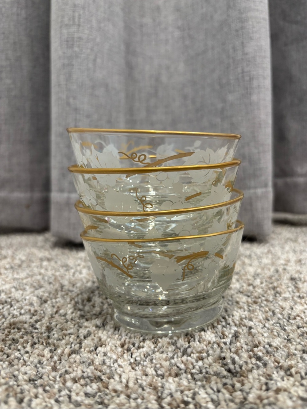Vintage Libby “Ivy Bower” Dessert Bowl 22k Gold Rim Etched White Ivy Leaf Design